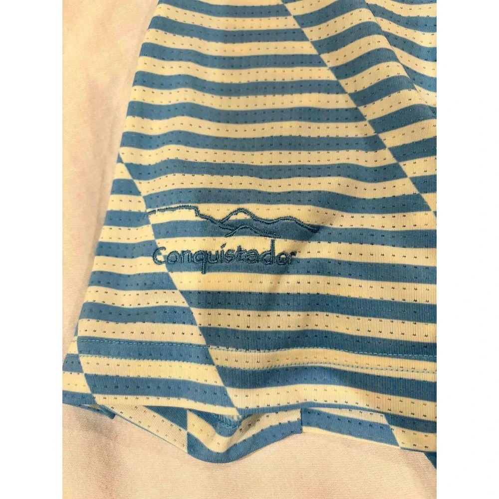 Adidas Mens Golf Polo Shirt Blue‎ White Striped Conquistador 2XL Geometric Mesh